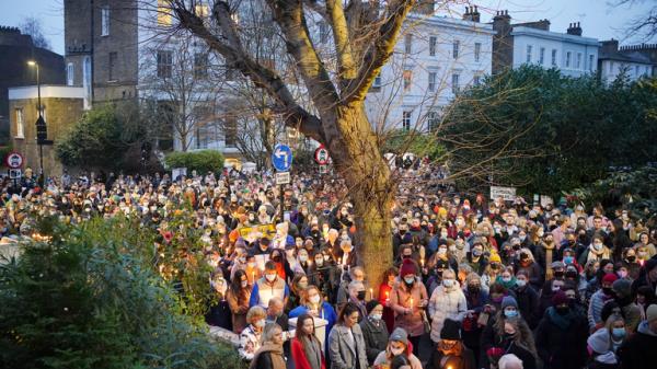 Crowds gather for a vigil outside the Lo<em></em>ndon Irish Centre in Camden in memory of Ashling Murphy