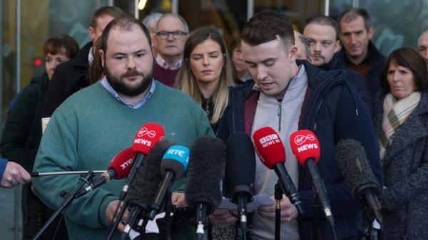 (L-R) Ms Murphy<em></em>'s brother Cathal, sister Amy and her boyfriend Ryan Casey speak to the media outside court